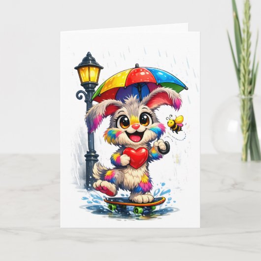 Cute Rainbow Bunny with Umbrella Design Kaart (Voorkant)