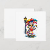 Cute Rainbow Bunny with Umbrella Design Kaart (Voorkant / Achterkant)