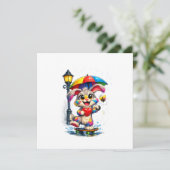 Cute Rainbow Bunny with Umbrella Design Kaart (Staand voorkant)