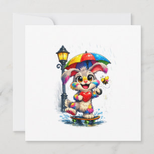 Cute Rainbow Bunny with Umbrella Design Kaart