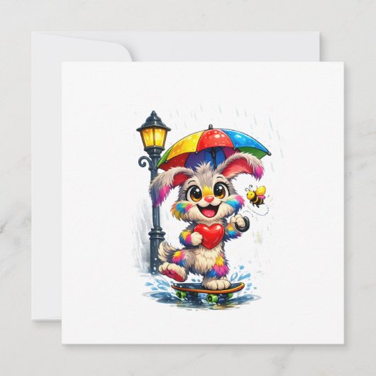 Cute Rainbow Bunny with Umbrella Design Kaart (Voorkant)