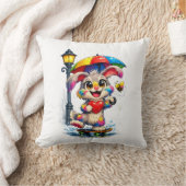 Cute Rainbow Bunny with Umbrella Design Kussen (Deken)