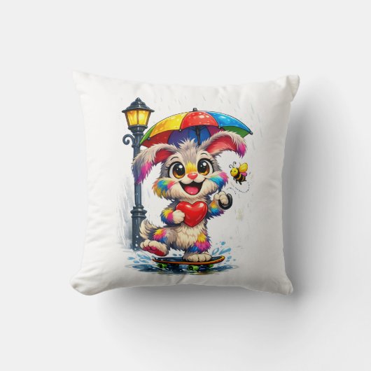 Cute Rainbow Bunny with Umbrella Design Kussen (Voorkant)
