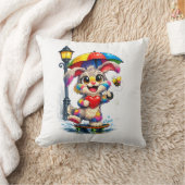 Cute Rainbow Bunny with Umbrella Design Kussen (Deken)