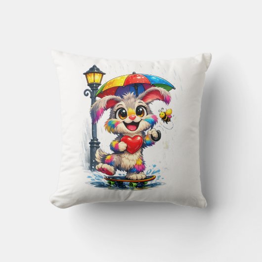 Cute Rainbow Bunny with Umbrella Design Kussen (Voorkant)
