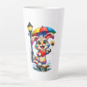 Cute Rainbow Bunny with Umbrella Design Latte Mok (Voorkant)