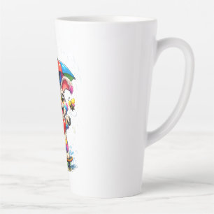 Cute Rainbow Bunny with Umbrella Design Latte Mok
