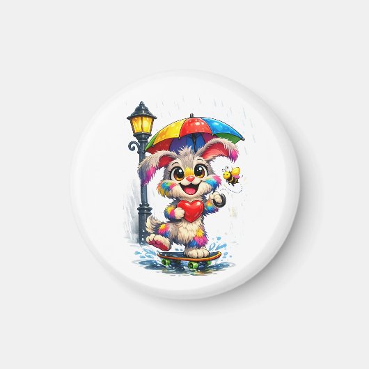 Cute Rainbow Bunny with Umbrella Design Magneet (Voorkant)