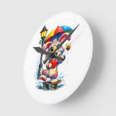 Cute Rainbow Bunny with Umbrella Design Ronde Klok (Hoek)