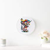 Cute Rainbow Bunny with Umbrella Design Ronde Klok (Huis)
