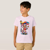 Cute Rainbow Bunny with Umbrella Design T-shirt (Voorkant volledig)