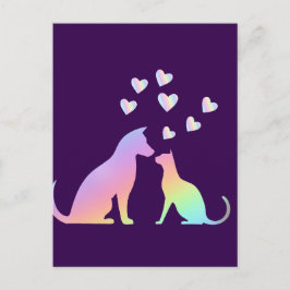 Cute Rainbow Cat and Dog Silhouette Love Purple To Briefkaart