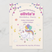 Cute Rainbow Cat Unicorn Birthday Invitation  Kaart (Voorkant / Achterkant)