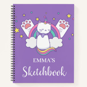 Cute Rainbow Caticorn gepersonaliseerd Kinder zakb Notitieboek