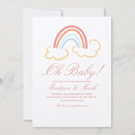 Cute Rainbow Cloud Doodle Baby shower Rustic Kaart (Voorkant)