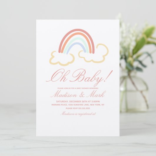 Cute Rainbow Cloud Doodle Baby shower Rustic Kaart (Staand voorkant)