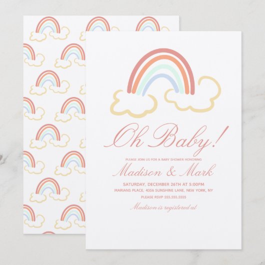 Cute Rainbow Cloud Doodle Baby shower Rustic Kaart (Voorkant / Achterkant)
