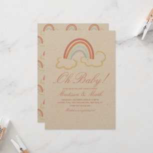 Cute Rainbow Cloud Doodle Baby shower Rustic Kaart
