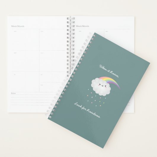 Cute Rainbow Cloud Rain Inspirerend Quote Gezegde Planner (Display)