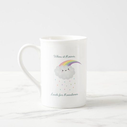 Cute Rainbow Cloud Rain Inspirerend Quote Gezegde Porselein Kop (Links)