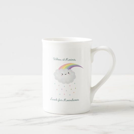 Cute Rainbow Cloud Rain Inspirerend Quote Gezegde Porselein Kop (Rechts)