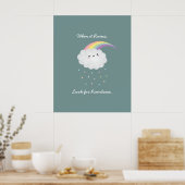 Cute Rainbow Cloud Rain Inspirerend Quote Gezegde Poster (Keuken)