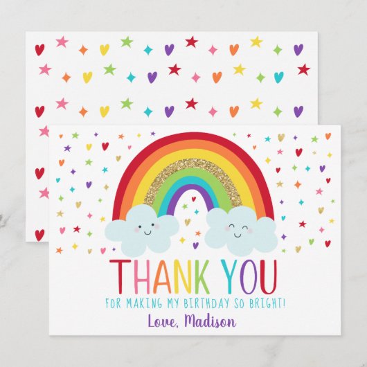 Cute Rainbow Clouds Birthday Hartelijk dank Bedankkaart (Voorkant / Achterkant)