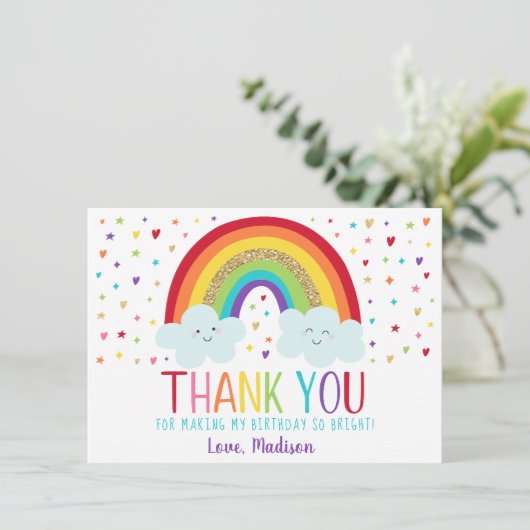 Cute Rainbow Clouds Birthday Hartelijk dank Bedankkaart (Staand voorkant)