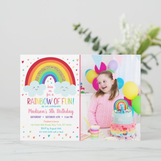 Cute Rainbow Clouds Birthday Kaart (Staand voorkant)