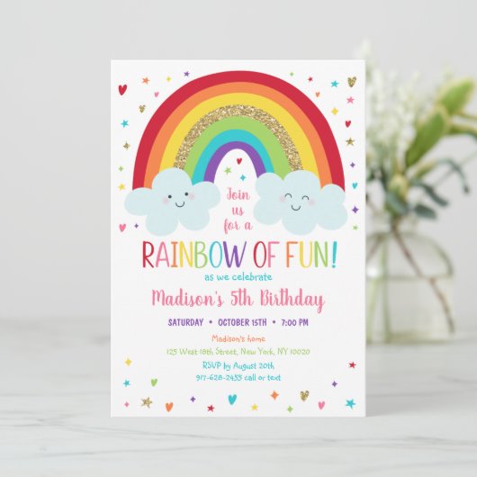 Cute Rainbow Clouds Birthday Kaart (Staand voorkant)