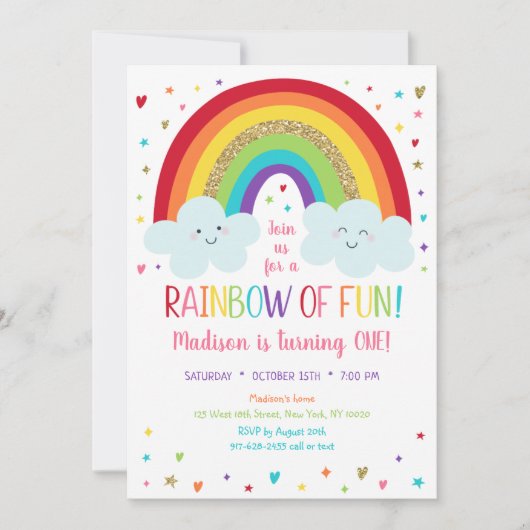 Cute Rainbow Clouds First Birthday Kaart (Voorkant)