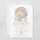 Cute Rainbow Clouds & Flowers Girl Birthday Kaart (Voorkant)