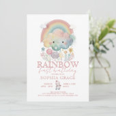 Cute Rainbow Clouds & Flowers Girl Birthday Kaart (Staand voorkant)