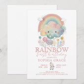 Cute Rainbow Clouds & Flowers Girl Birthday Kaart (Voorkant / Achterkant)