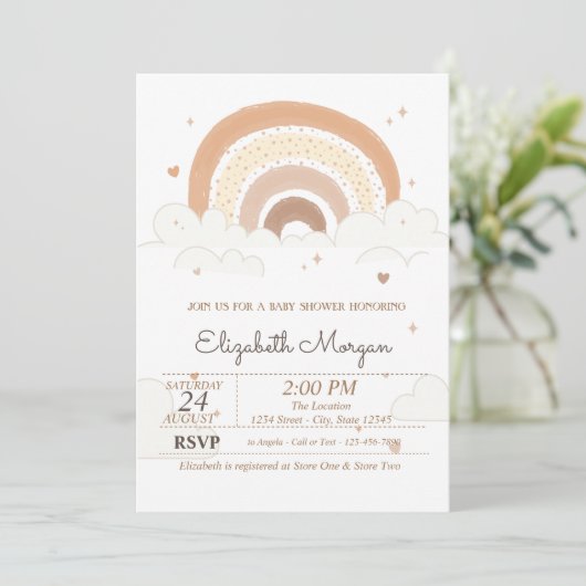 Cute Rainbow Clouds Harten Baby shower Kaart (Staand voorkant)