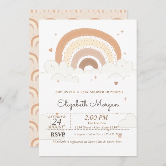 Cute Rainbow Clouds Harten Baby shower Kaart (Voorkant / Achterkant)