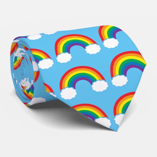 Cute Rainbow Clouds Sky Blue Bright Pattern Stropdas (Opgerold)