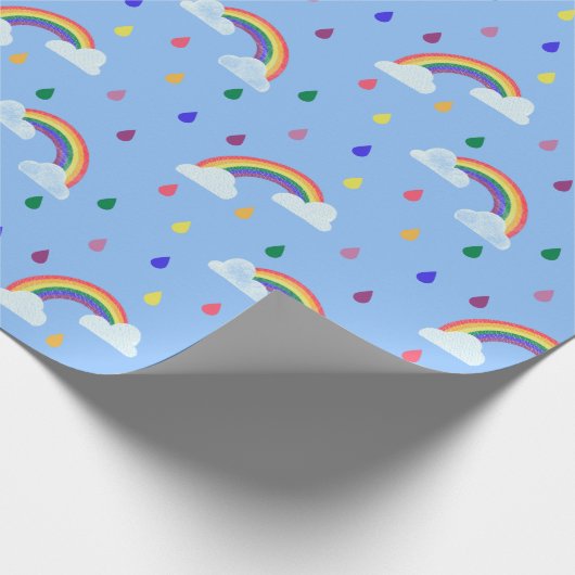 Cute Rainbow Confetti Rain Clouds Cadeaupapier (Hoek)