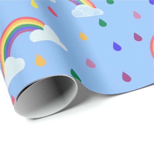 Cute Rainbow Confetti Rain Clouds Cadeaupapier (Rol Hoek)