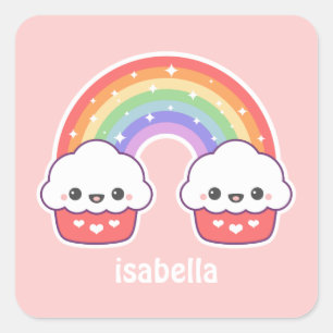 Cute Rainbow Cupcakes Vierkante Sticker