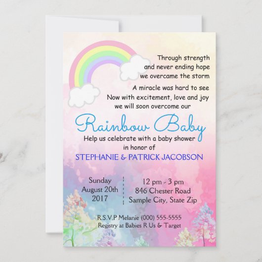 Cute Rainbow Custom Baby shower RSVP Kaart (Voorkant)