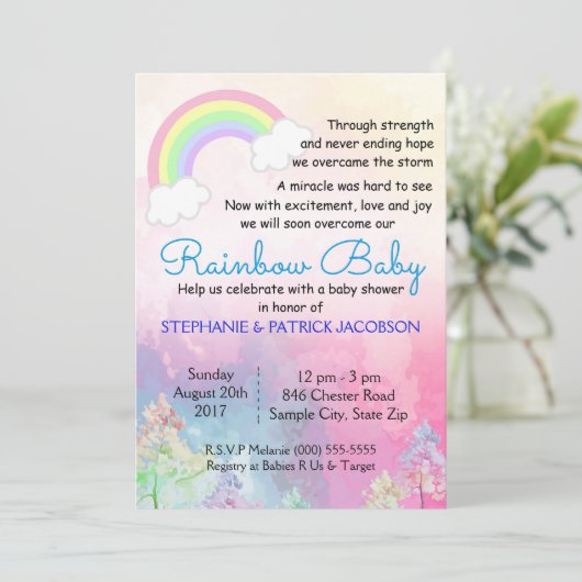 Cute Rainbow Custom Baby shower RSVP Kaart (Staand voorkant)