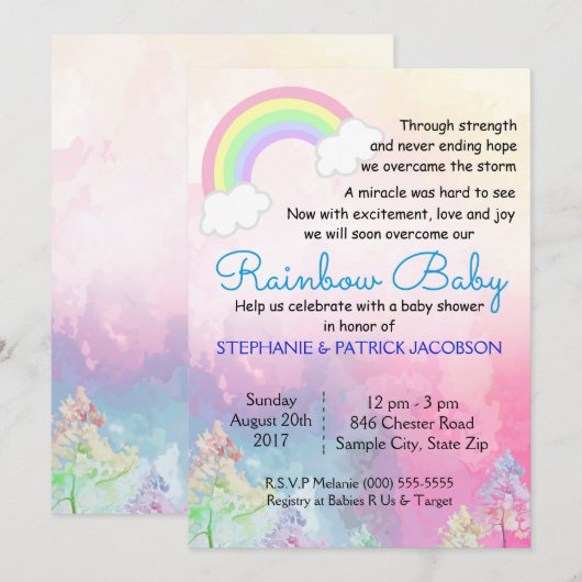 Cute Rainbow Custom Baby shower RSVP Kaart (Voorkant / Achterkant)