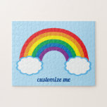 Cute Rainbow Custom Legpuzzel<br><div class="desc">regenboogpuzzel met een schattige blauwe achtergrond met je eigen aangepaste tekst.</div>