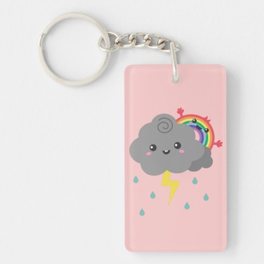 Cute Rainbow die zich achter elke donkere wolk ver Sleutelhanger (Voorkant)