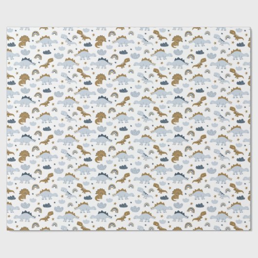 Cute Rainbow Dinosaur Pattern Cadeaupapier (Vlak)