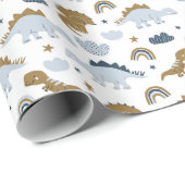 Cute Rainbow Dinosaur Pattern Cadeaupapier (Rol Hoek)