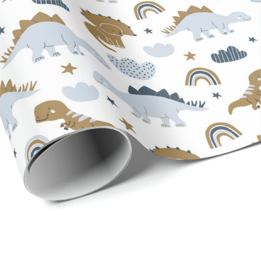 Cute Rainbow Dinosaur Pattern Cadeaupapier (Rol Hoek)