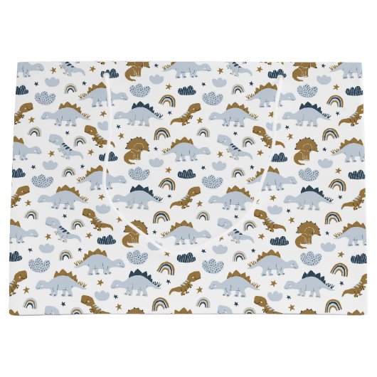 Cute Rainbow Dinosaur Pattern Groot Cadeauzakje (Voorkant)