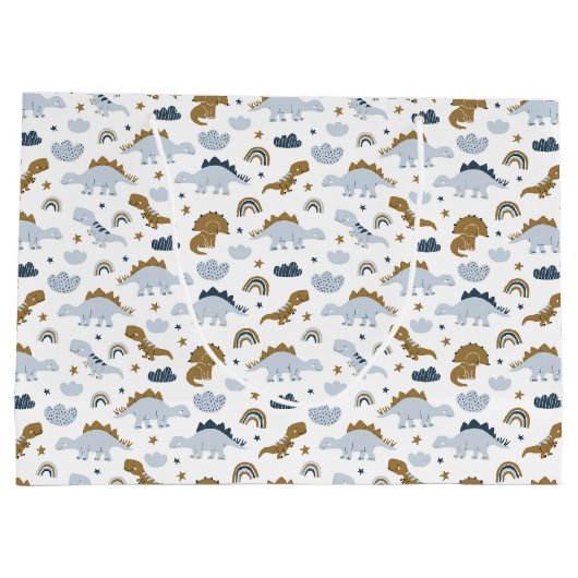 Cute Rainbow Dinosaur Pattern Groot Cadeauzakje (Achterkant)